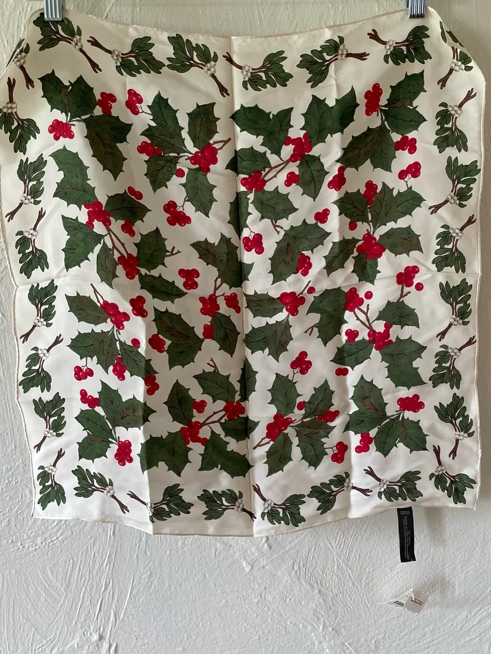 Vintage 90s ECHO Christmas Holiday Holly Berry Mistletoe Silk Scarf NWT